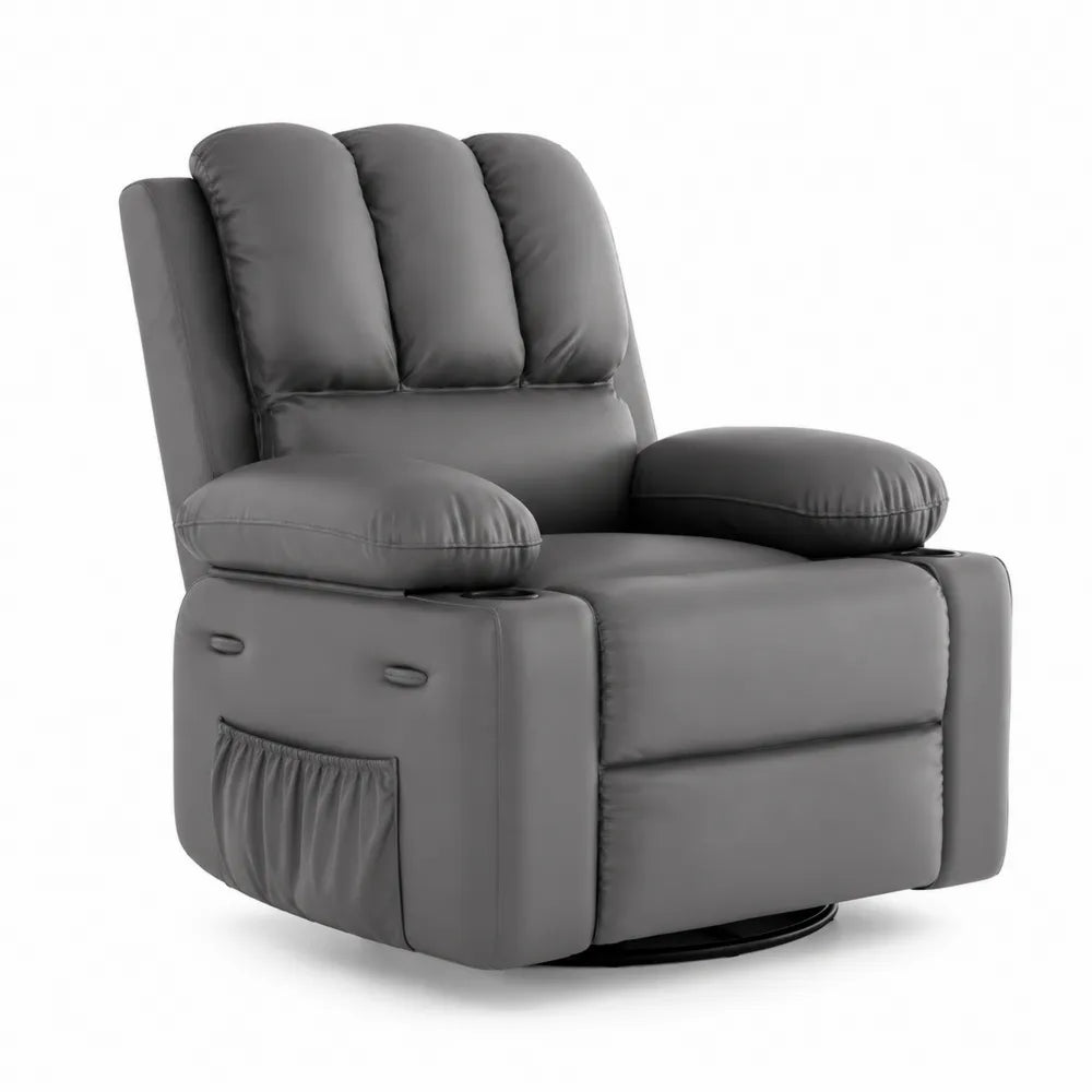 Fauteuil inclinable et pivotant en cuir synth¨¦tique gris avec
