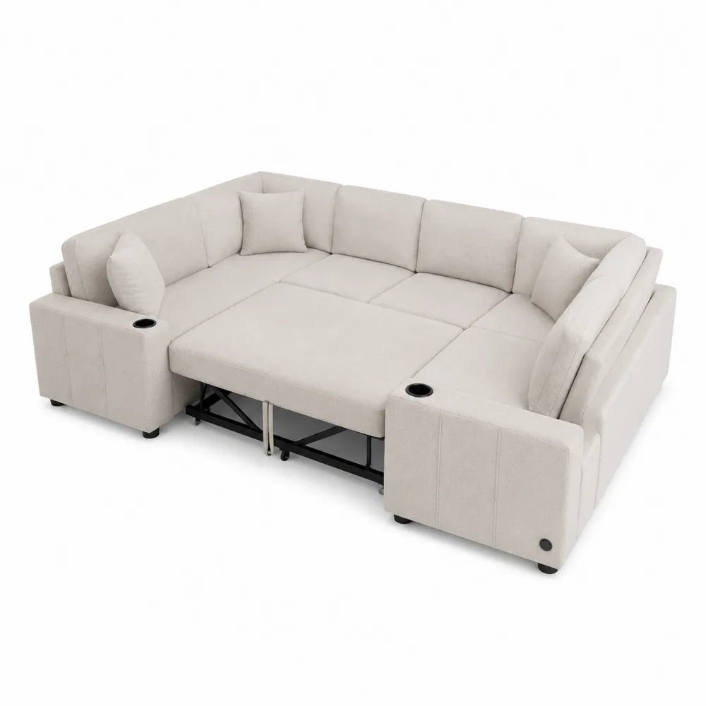 Canap¨¦ d'angle convertible en tissu avec port