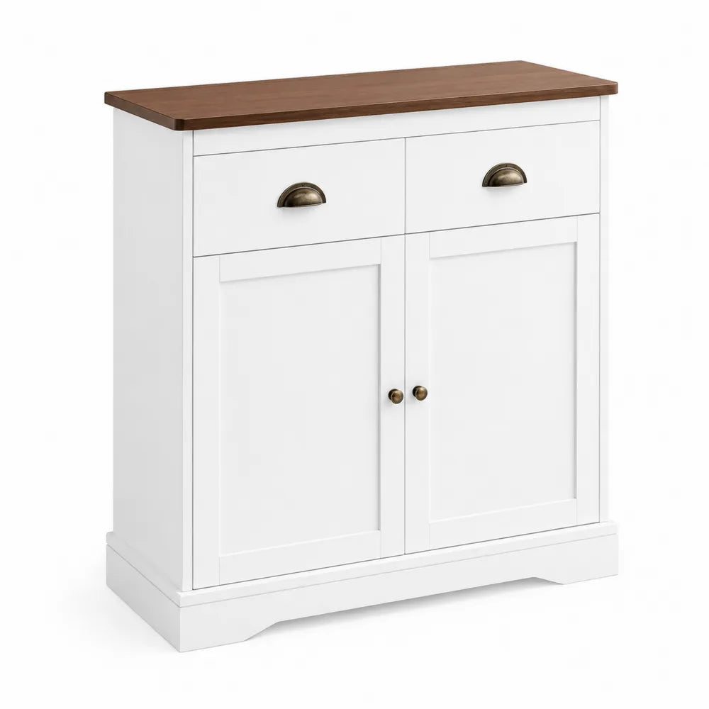 Buffet en Bois Blanc et Marron avec 2 Portes et