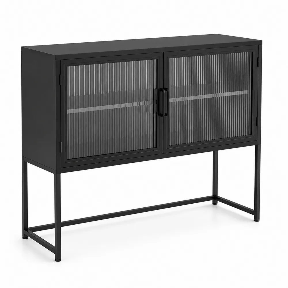 Buffet en m¨¦tal noir avec portes en ve