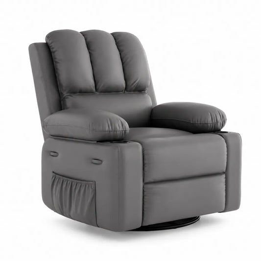 Fauteuil inclinable et pivotant en cuir synth¨¦tique gris avec