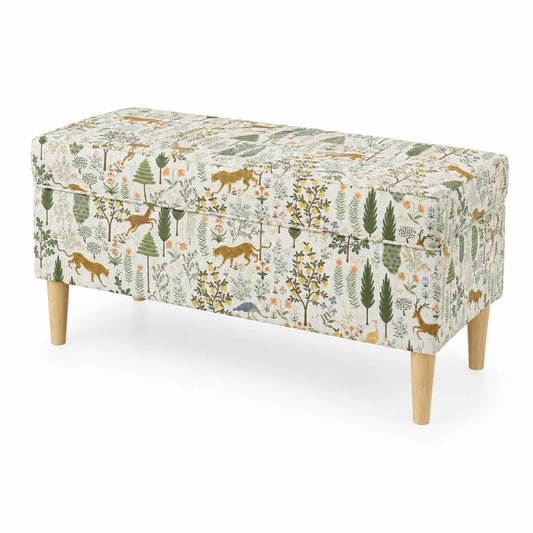 Banc de rangement tissu imprim¨¦ for¨ºt pie