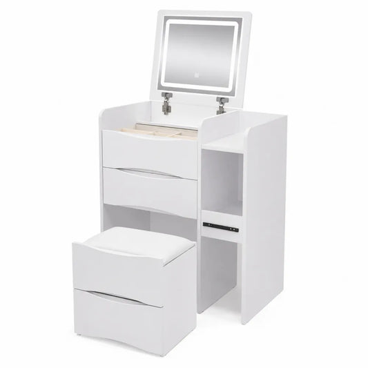 Coiffeuse LED avec Miroir et Tabouret en