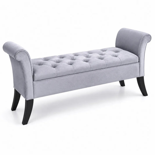 Banc en velours gris avec