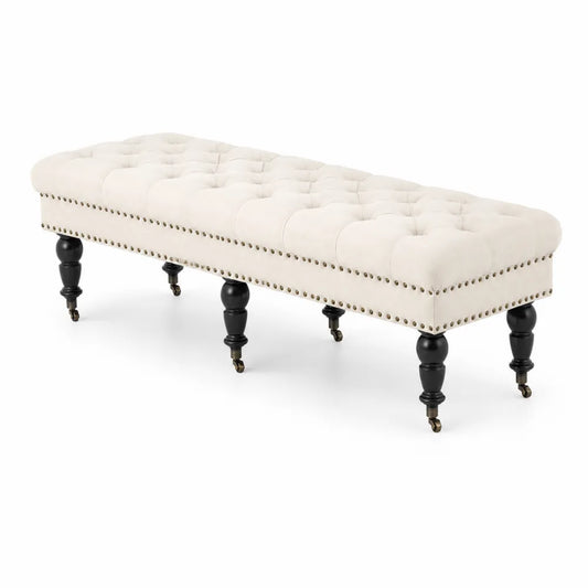 Banc en polyester cr¨¨me avec pieds en bois et