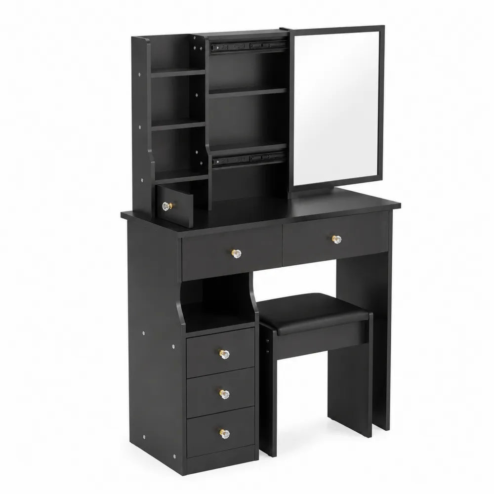 Coiffeuse en bois MDF noir avec miroir e