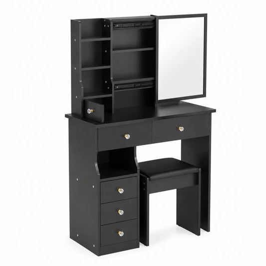 Coiffeuse en bois MDF noir avec miroir e